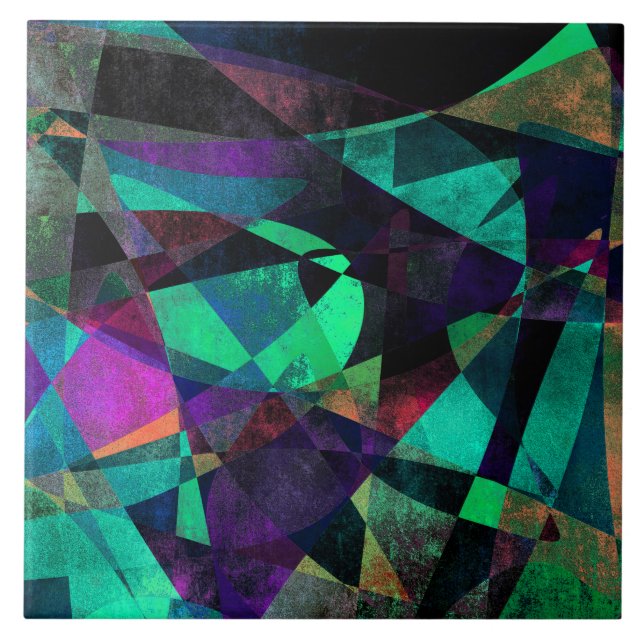 Geometrical, Colorful, Grungy Abstract Art Tile (Front)