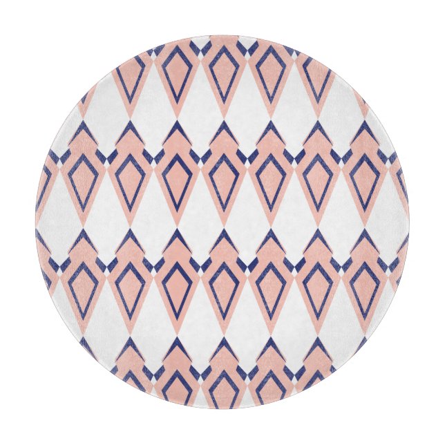 Geometrical Deco Shapes Pink Coral Blue Cutting Board (Front)