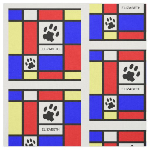 Geometrical Design Mondrian Inspired With Cat Paws Fabric