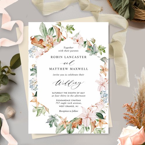 Geometrical Earthy Blooms in Buttery Beige Wedding Invitation