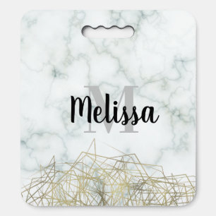 Geometrical Faux Gold Marble Pattern Initial Name Seat Cushion