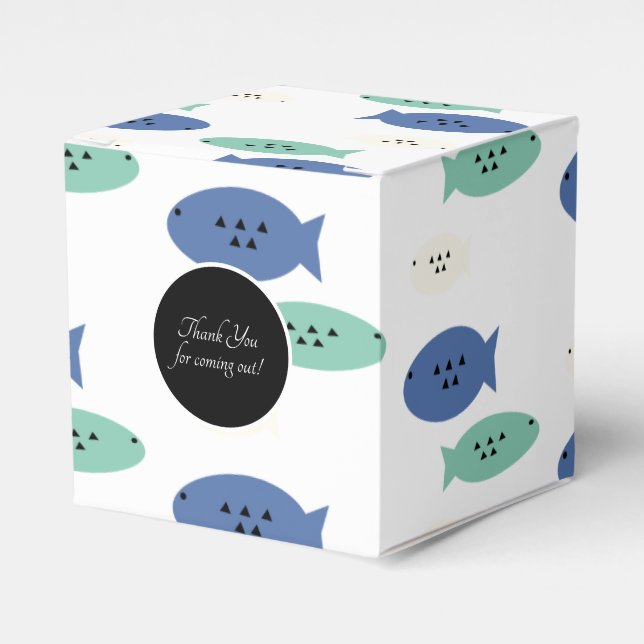 Geometrical Fish Blue Party Favor Box (Front Side)
