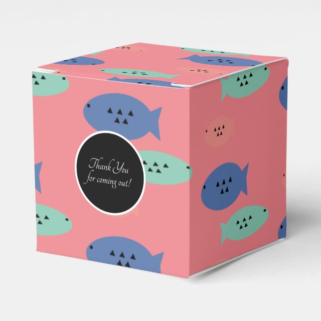 Geometrical Fish Blue Party Favor Box (Front Side)