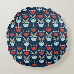 Geometrical Flower: Multi-Colored Vintage Ornament Round Pillow