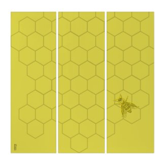 Geometrical Gold Bee Abstractly Triptych