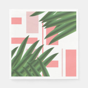 Geometrical Luau Tropical Palm Leaves Coral Green Napkins