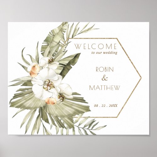 Geometrical Palm Leaf Floral Wedding Welcome Sign