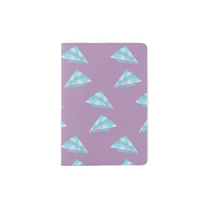 Geometrical Paper Airplane Purple Blue Passport Holder