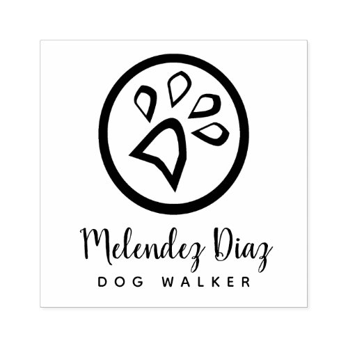 Geometrical Paw Print Modern Dog Walker Logo Rubber Stamp