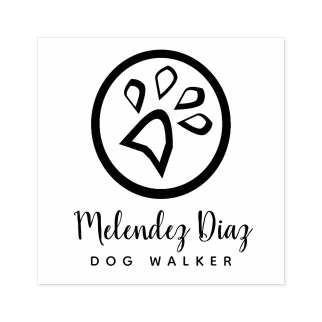 Geometrical Paw Print Modern Dog Walker Logo Rubber Stamp (Imprint)