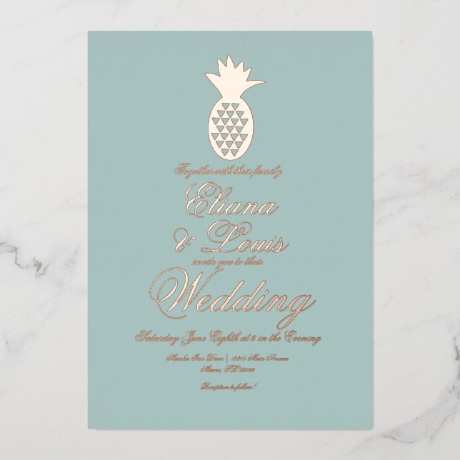 Geometrical Pineapple Wedding Pressed Foil Invitation (Front)