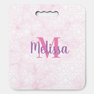 Geometrical Pink Marble Pattern Initial Name Seat Cushion