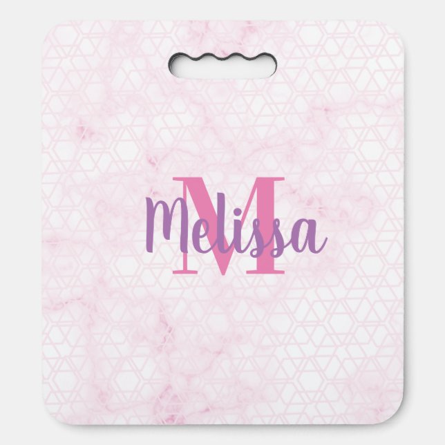 Geometrical Pink Marble Pattern Initial Name Seat Cushion (Front Vertical)