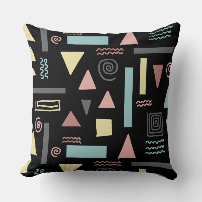 Geometrical shapes black pattern throw pillow (Front)
