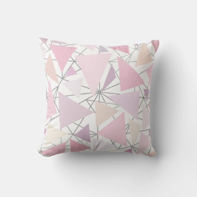 Geometrical silver pink coral lavender shapes throw pillow (Front)