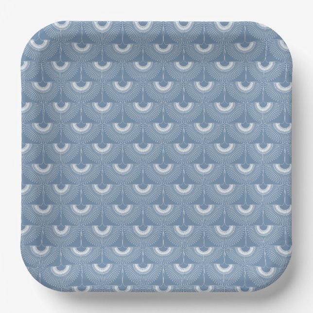 Geometrical swan flying bird pattern blue paper plates (Front)