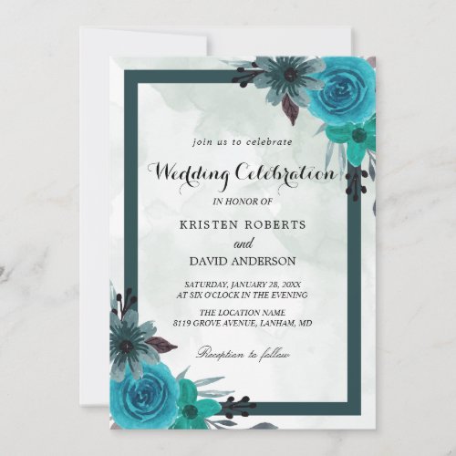 geometrical teal and black wedding invitations