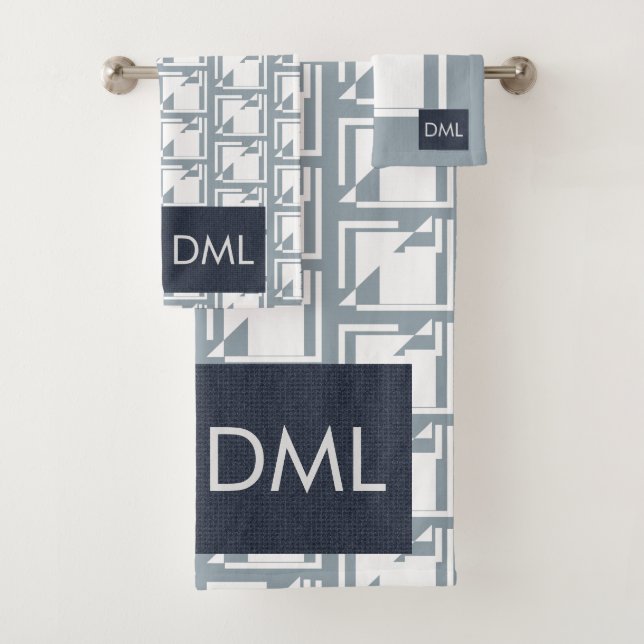 Geometrical Texture Warm Blue Tones Pattern Bath Towel Set (Insitu)