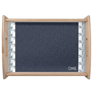 Geometrical Texture Warm Blue Tones Pattern Serving Tray