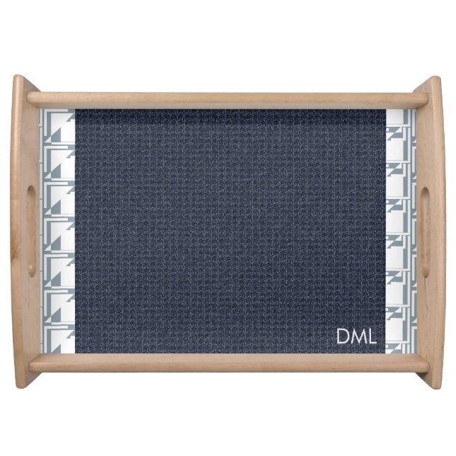 Geometrical Texture Warm Blue Tones Pattern  Serving Tray (Front)