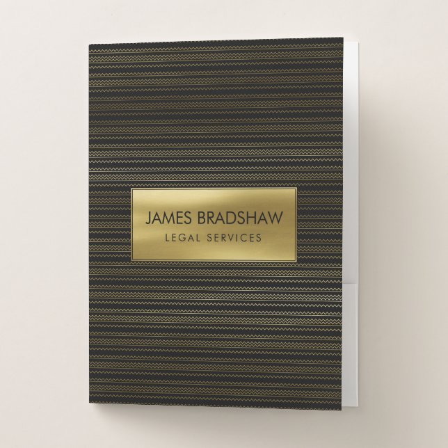 Geometrical  Triangle Linear Gold on Black Pocket Folder (Front)