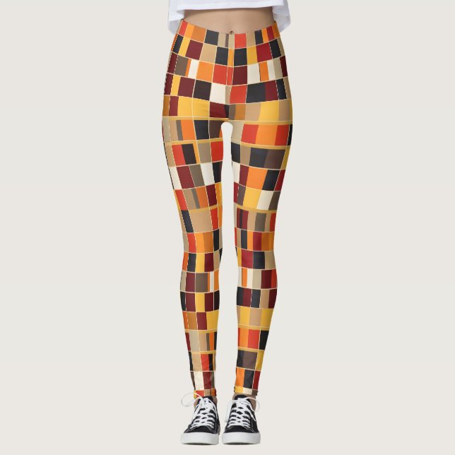 Geometrical Warm Colors Pattern Leggings (Front)