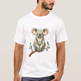 Geometrischer Origami-Koala auf Eukalyptuszweig T-Shirt