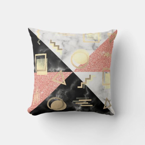 Geometry Black White Marble Rose Gold Glitter Retr Throw Pillow