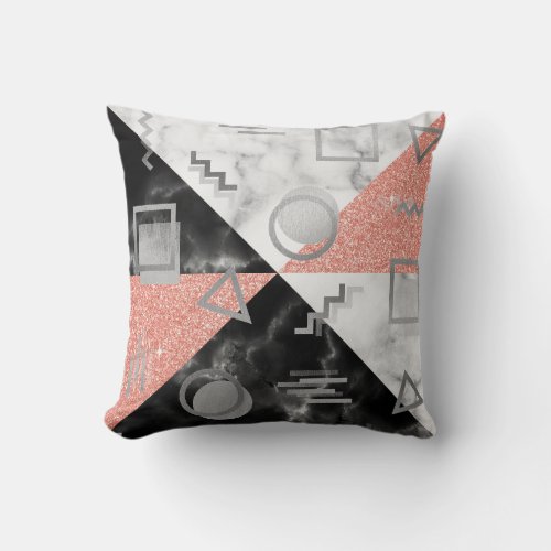 Geometry Black White Marble Rose Gray Glitter Retr Throw Pillow