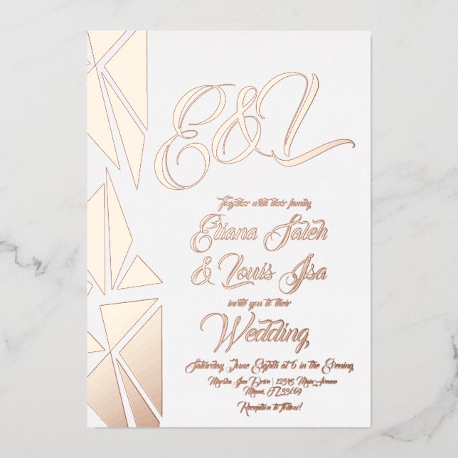Geometry Blush Gold Wedding Pressed   Foil Invitation (Front)