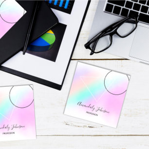 Geometry Custom Logo Pink Holograph Minimalism Square Business Card