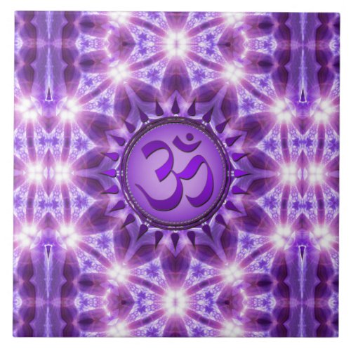 Geometry Energy Purple Om Mandala Ceramic Tile