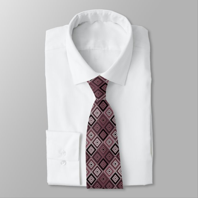 Geometry ethnic patchwork brown burgundy  neck tie (Tied)