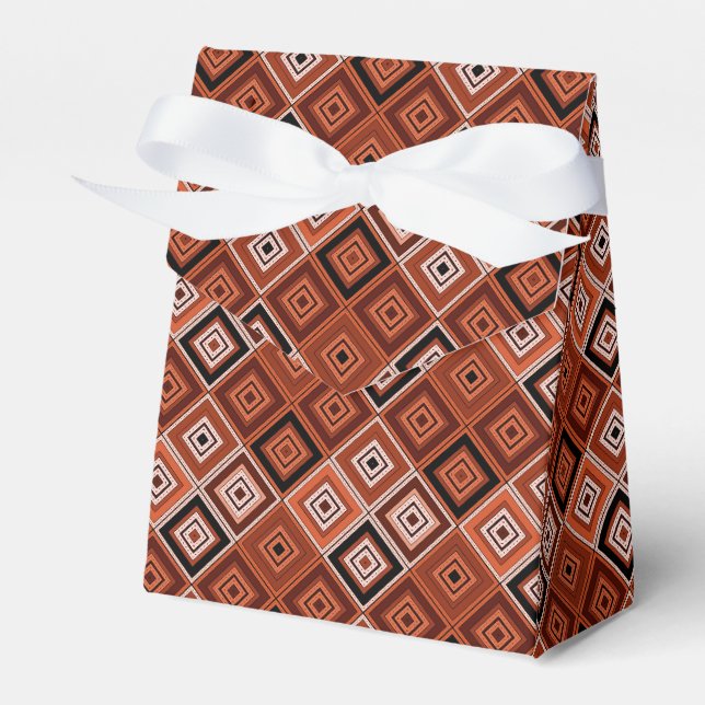 Geometry ethnic patchwork brown orange  favor boxes (Front Side)