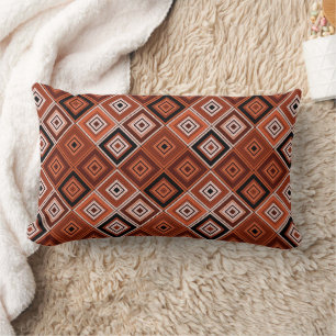 Geometry ethnic patchwork brown orange  lumbar pillow