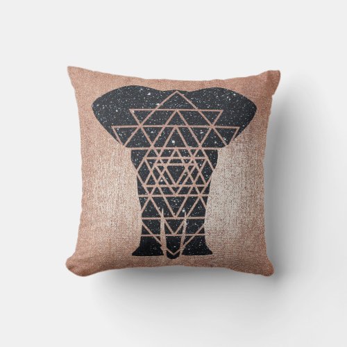 Geometry Gold Blush Pink Black Glitter Elephant Throw Pillow