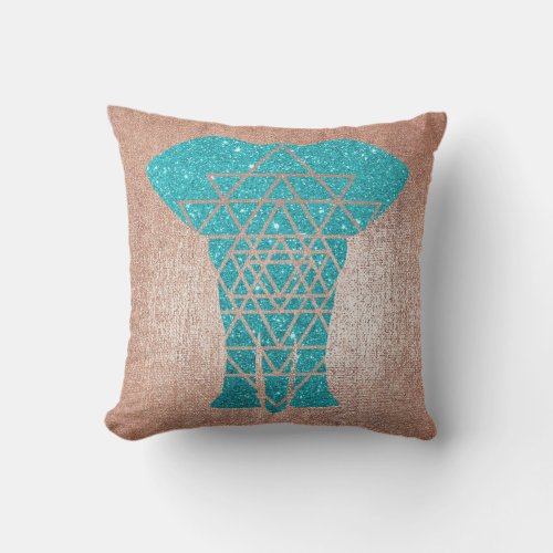 Geometry Gold Blush Pink Teal Glitter Elephant Throw Pillow