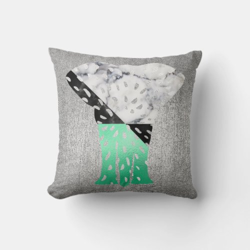 Geometry Gray Mint Green Marble Silver Dots Metal Throw Pillow