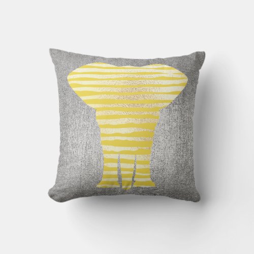 Geometry Gray Silver Stripes Metal Yellow Canary Throw Pillow