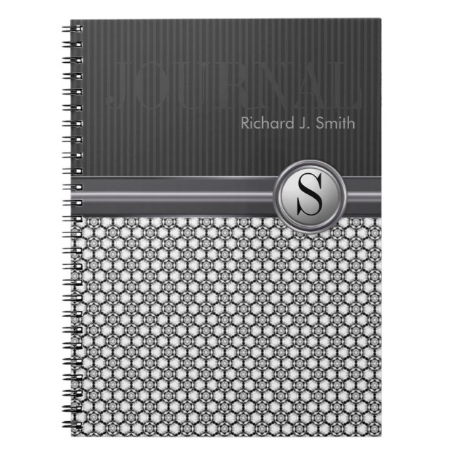 Geometry Hexagon Pattern Black White Journal (Front)