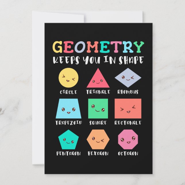 Geometry keeps you in shape, geometric shapes invitation (Front)