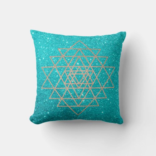 Geometry Peach Pink Rose Gold Ocean Aqua Glitter Throw Pillow