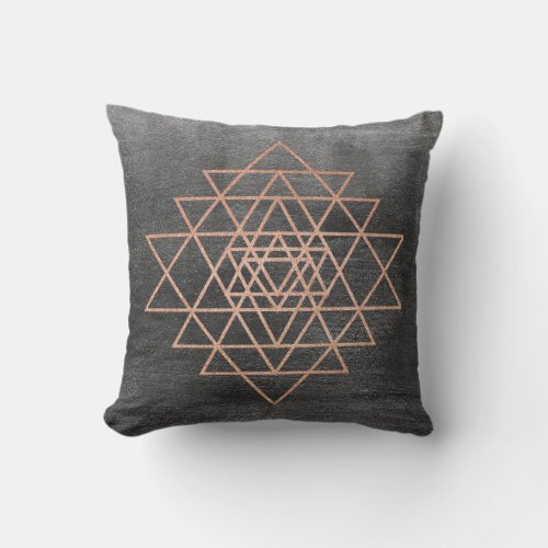 Geometry Peach Pink Rose Gold Triangles Black Gray Throw Pillow
