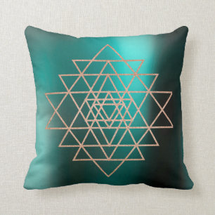 Geometry Peach Pink Rose Gold Triangles Teal Throw Pillow