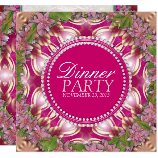 Geometry Pink Lilys Garden Dinner Party Invitation