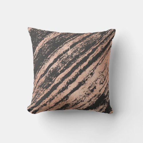 Geometry  Pink Rose Gold Stripes Marble Black Throw Pillow