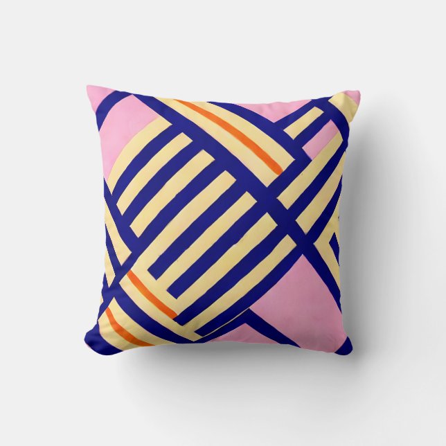 Geometry Pink Yellow and Blue Throw Pillow (Front)