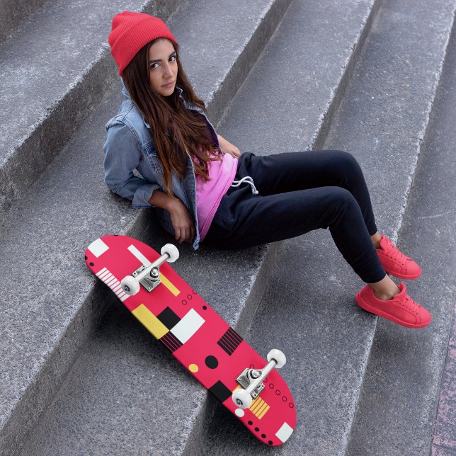 Geometry Polka Stripes Skateboard (skateboarding is an action sport in which participants use a skateboard to ride and perform tricks.)