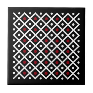 Geometry Red Circle & White Argyle Square Pattern Tile