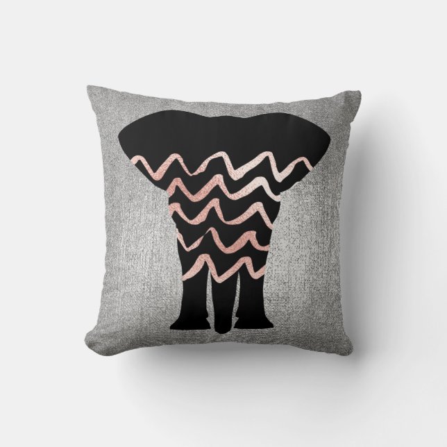 Geometry Rose Gold Blush Pink Gray Zig Zag Metal Throw Pillow (Front)